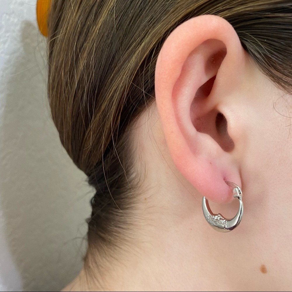 Golden Crescent Moon Hoop Earrings - Picture 9 of 12